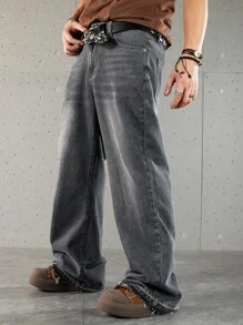 Manfinity Hypemode 男士休闲灰色简约牛仔裤 宽松牛仔裤 男士宽松牛仔裤 - 灰色 - 查看 3