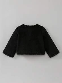 SHEIN Baby Girls' Warm Fleece Cardigan With Bow, Elegant And Versatile, Suitable For Outings, Autumn/Winter Fall - Black - View 2