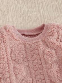 女婴柔软舒适毛绒面料长袖上衣和裤子家居服，粉色 - 粉色 - 查看 3