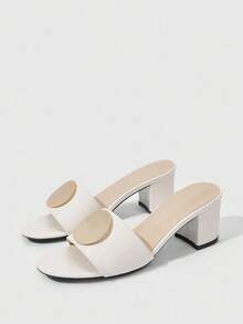 Sleekvia Middle Eastern Style Versatile Peep Toe Chunky Heel Sandals, Commuter & Vacation Chic Roman High Heels For Women - White - View 2