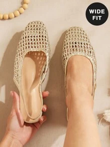 SHUZIA Ladies Wide Fit Crochet Raffia Slingback Mules For Christmas