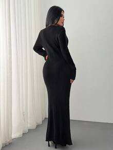 EURMUSE Women Rib Knit Textured Midi Bodycon Sweater Dress Knit,Petite - Black - View 2