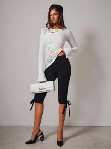 COSMINA Áo cánh dài tay ôm sát thời trang thiết kế ren khoét lỗ tương phản dành cho nữ - trắng - Xem 4