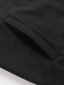 Manfinity Homme Men's Plus Size Solid Color Fleece Baseball Jacket,Winter Warming Zip-Up Collar Long Sleeve Casual Black Jacket,Modest Style For Date And Fall - Black - View 6