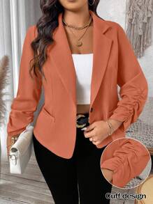 EMERY ROSE Plus Size Women Waist-Cinched Short Lightweight Casual Outwear Winter Fall Autumn - Orange - View 1