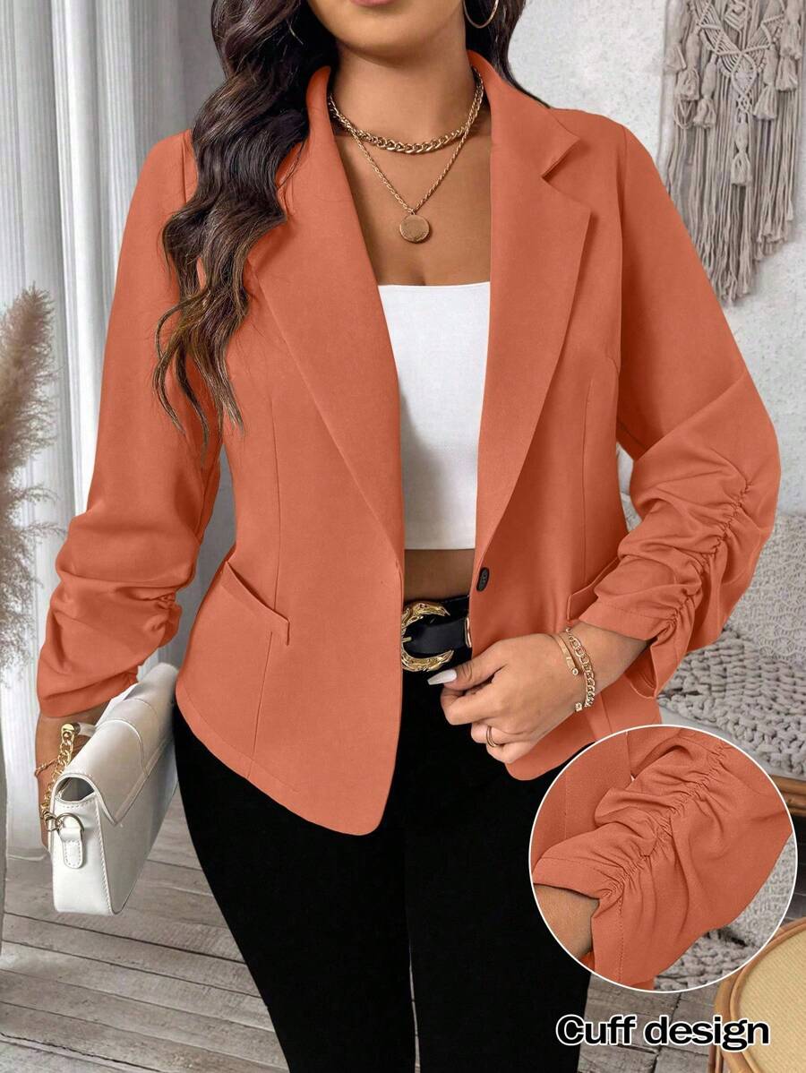 EMERY ROSE Plus Size Women Waist-Cinched Short Lightweight Casual Outwear Winter Fall Autumn - Orange - View 1