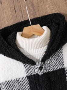 SHEIN 女童格纹单排扣连帽外套，秋冬 - 彩色 - 查看 5