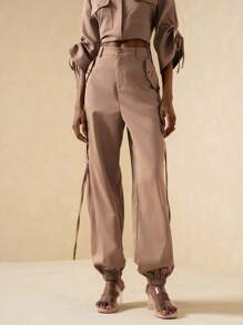 Vesra 女士休闲街头风格工装裤 - 棕色 - 查看 1