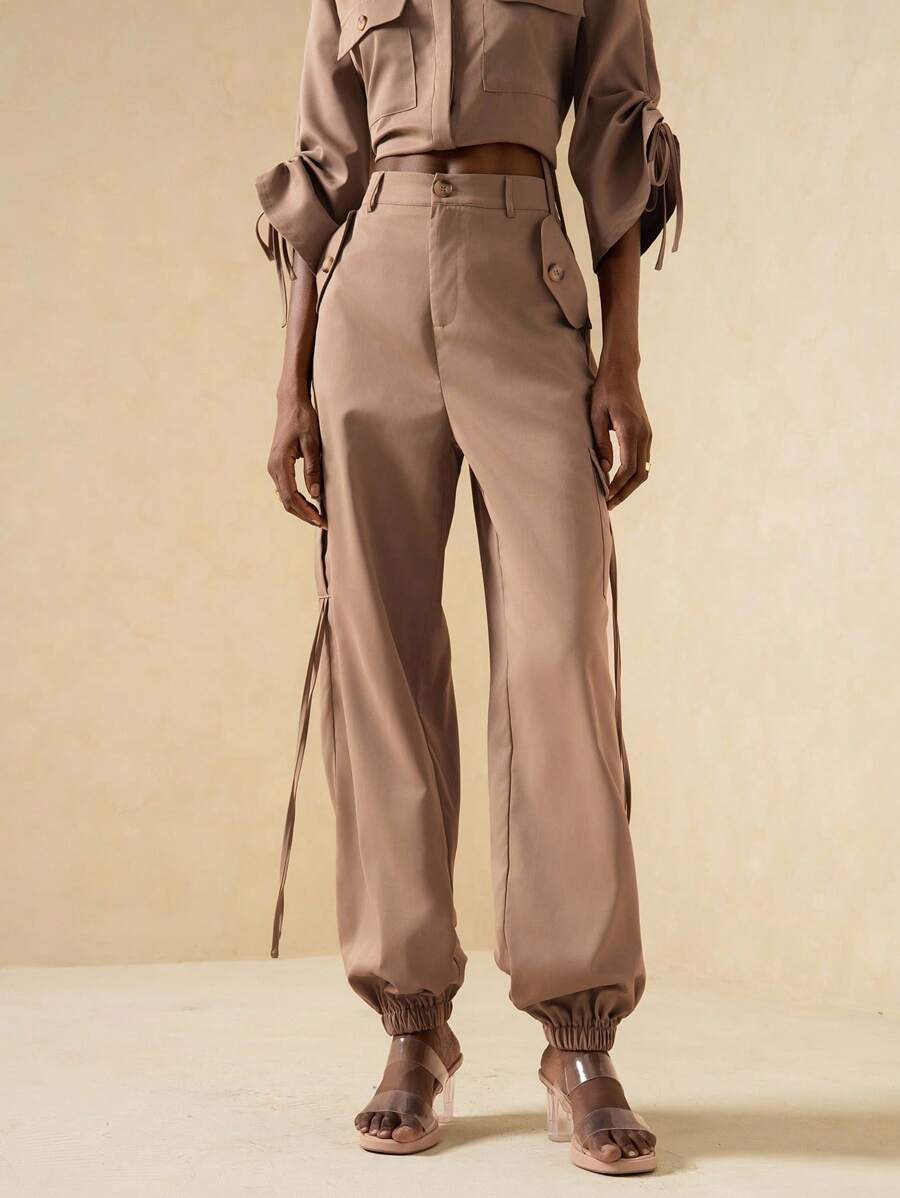 Vesra 女士休闲街头风格工装裤 - 棕色 - 查看 1