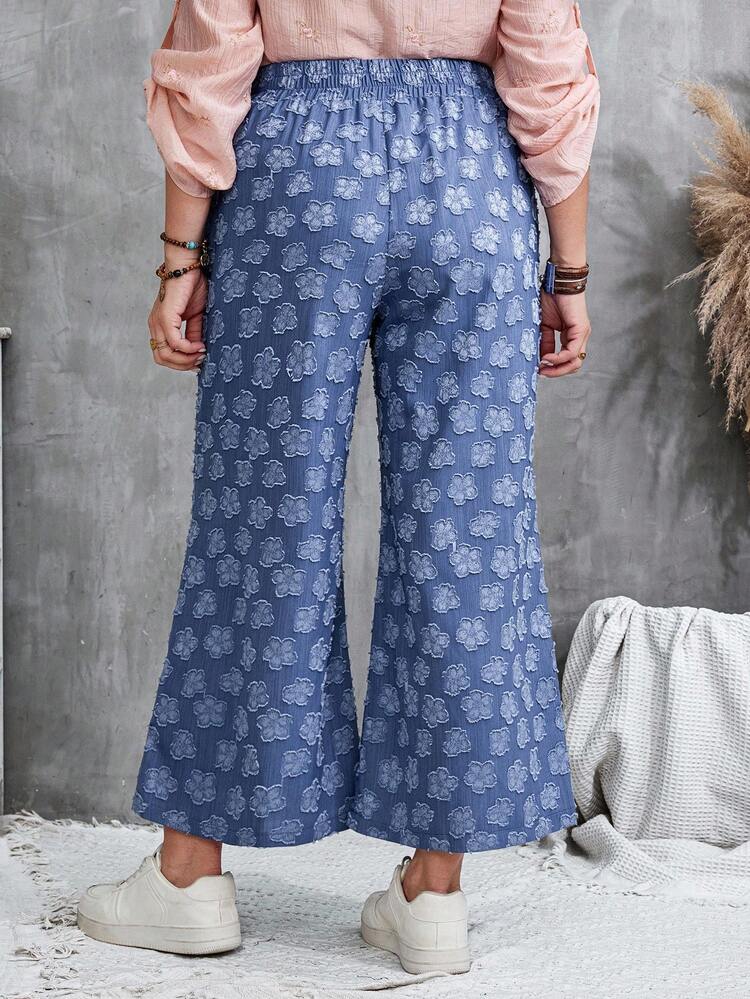 Plus Size Casual Cutout Wide Leg Pocket Pants Boho Pants For Women Floral Wide Leg Pants Wide Leg Summer Pants, Autumn