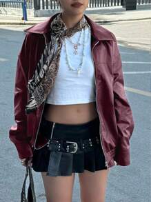 INAWLY Veste à manches longues, coupe ample, style motard pour femme, pour l'automne/l'hiver
