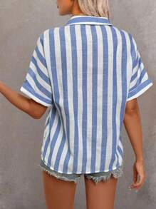 Calvaya Camisa informal de manga murciélago a rayas y bloques de color para mujer, perfecta para el verano