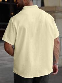 Manfinity Homme Plus Size Men's Solid Color Short Sleeve Button-Up Casual Loose Shirt - Apricot - View 2