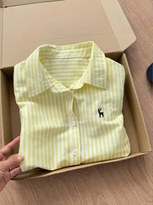 INAWLY Blusa holgada regular de mujer con bordado - Amarillo - Ver 4