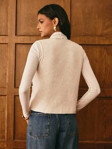 Poéselle كنزة صوفية صدرية محبوكة من الشوفان ذات أزرار أمامية - أساسي تجهيزي بسيط للطبقات، كنزة صوفية صدرية محبوكة للنساء، كنزة صوفية صدرية، طبقات كنزة صوفية صدرية، موضة خريفية محايدة، ملابس علوية أنماط تجهيزية، صوف بيج، خزانة ملابس بسيطة، مظهر كاجوال أنيق، كنزة صوفية صدرية محبوكة ذات لون أحادي وجيب معدني للنساء، خريف/شتاء، بسيطة وأنيقة، مناسبة للارتداء اليومي، الخروج، التنقل، المواعدة، المنزل وغيرها من المناسبات - بيج - مشاهدة 5