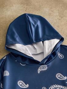 Manfinity NXTstreet Herren Lässiger Paisley-Muster Langarm Hoodie Sweatshirt, für Herbst und Winter - marineblau - Übersicht 3