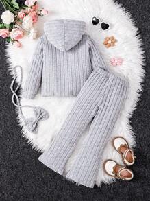 SHEIN 2 Stücke/Set Kleine Mädchen Lässig Sport Bequemer Langarm Kapuzen Outfit, Herbst