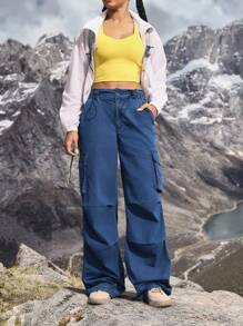 Women's Cargo Pocket Pleated Wide Leg Loose Casual Denim Pants Outdoor Pants For Hiking Sun Protection Lightweight Quick Dry - Blue - View 7