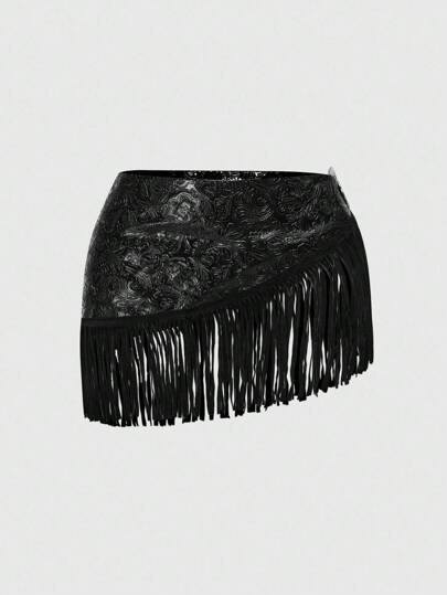 Plus Size Women's Retro Hippie Western Music Festival Embossed Sun Buckle Decor Fringe Hem Paisley Jacquard Poncho Dress