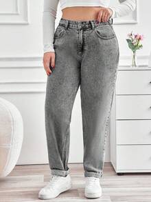 EURMUSE Plus Size Solid Color Minimalist Tapered Jeans - Light Grey - View 1