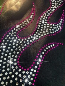 ROMWE MEN Street Life Men's Fashion Figure & Slogan Print Rhinestone T-Shirt, 2000s Style - Black - View 2