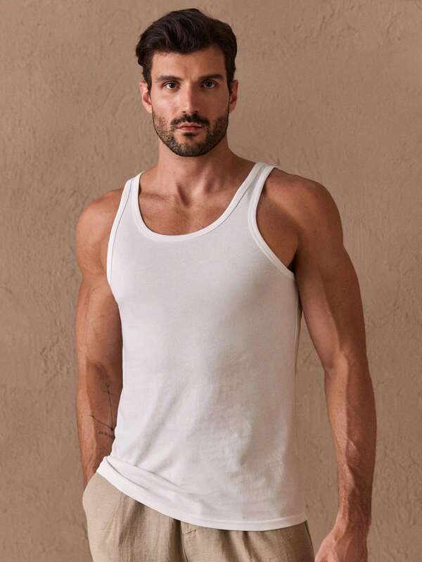 HIMLAND Men 100% Cotton Solid Tank Top