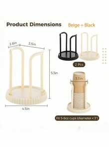 一黑一白，2 件塑料材质纸杯分配器，一次性纸杯储存器，浴室杯分配器，台面咖啡杯收纳盒，漱口水漱口杯架，可容纳 5 盎司纸杯 - 彩色 - 查看 10