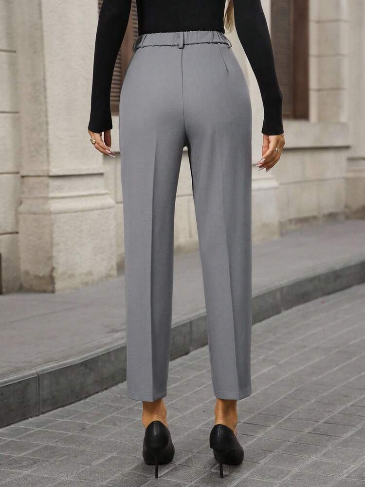 Women's Solid Color Pleated Straight Leg Loose Casual Office Pants Grey Pants Business Casual Pants Teacher Work Fall