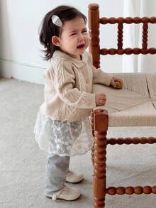 DAZY Baby Girls' Cable Knit Cardigan With Bowknot Closure, Long Sleeve