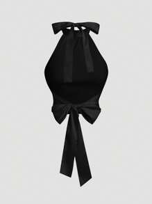 SHEIN MOD Women's Apricot Stand Collar Tie-Up Bow Blouse,Off The Shoulder Top - Black - View 2