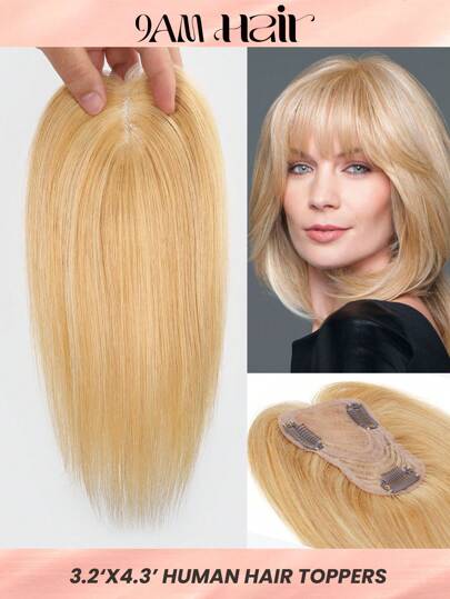 女士用金髮人髮顶，10英寸稀疏头发专用顶髮，真人发制更显真实，高光暖色金髮(27-613#)