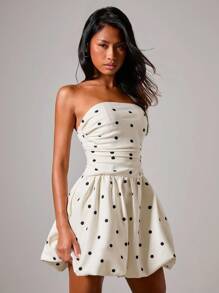 COSMINA Women's Elegant Polka Dot Print Strapless Mini Dress, Summer