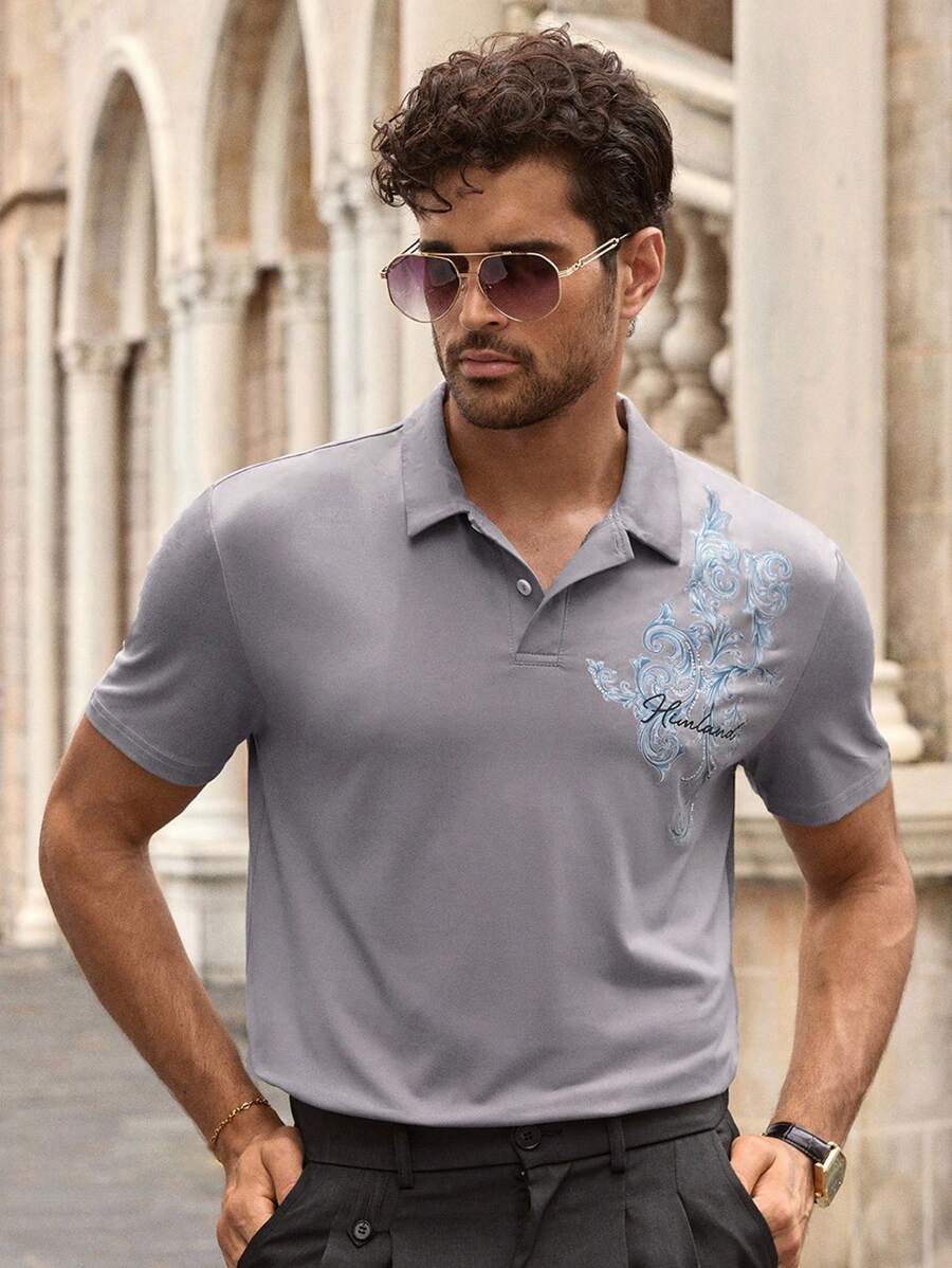 Manfinity VCAY Camisa polo de manga corta holgada con estampado floral de lujo para hombre - Multicolor - Ver 1