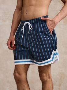 Surfspeed Shorts casuales de playa a rayas para hombres - Multicolor - Ver 3