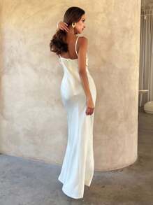 Aloruh Đầm Maxi Satin Trắng Cổ Vuông Thanh Lịch Quyến Rũ Cho Nữ, Trang Phục Tuần Trăng Mật Cho Nữ. Đầm Dự Tiệc Cưới Cho Nữ. Trang Phục Kỳ Nghỉ Trên Đảo. Look Saint John, Đầm Mùa Hè Cho Nữ, Đầm Dự Tiệc Cưới Cho Nữ, Đầm Đi Nắng Cho Nữ, Đầm Sinh Nhật Cho Nữ - trắng - Xem 9