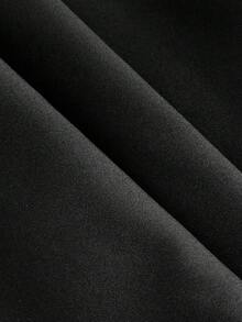 SHEIN MOD 休闲优雅女式翻领纯色短袖单排扣连衣裙，办公室穿着 - 黑色 - 查看 4
