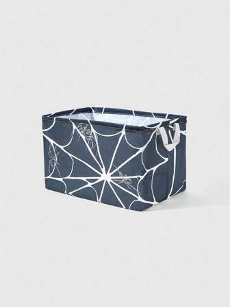 Goth 1pc Black Background With Black Spider & White Cobweb Pattern Fabric Storage Basket, Clothes & Toy Organizer Box