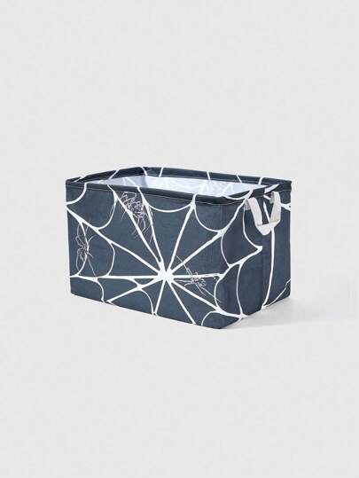 Goth 1 pièce Panier de rangement en tissu avec motif d'araignée noire et de toile d'araignée blanche sur fond noir, boîte de rangement pour vêtements et jouets
