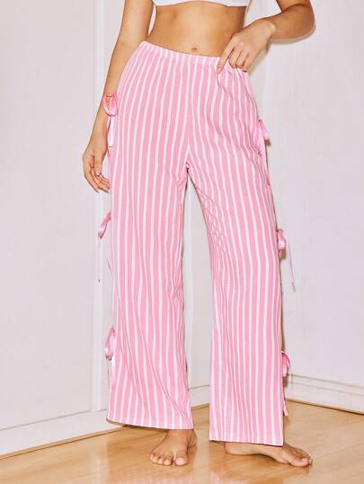 Lowkey Lull 蝴蝶结装饰条纹可爱性感女式睡裤