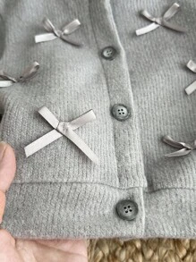 SHEIN Baby Girl Infant Toddler Newborn 0-3 Years Old Autumn/Winter Fashion Knitted Fuzzy Ribbed Bow Cardigan Jacket + Leggings Pants 2-Piece Outfit Set Fall