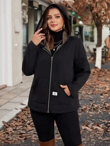 SHEIN Clasi Giacca con cappuccio imbottita termica casual, taglia comoda, autunno/inverno