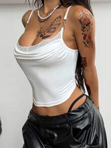 Coolane Áo ba lỗ cổ yếm ren họa tiết kim loại thường ngày phong cách Hippie dạo phố mùa hè dành cho nữ - trắng - Xem 2