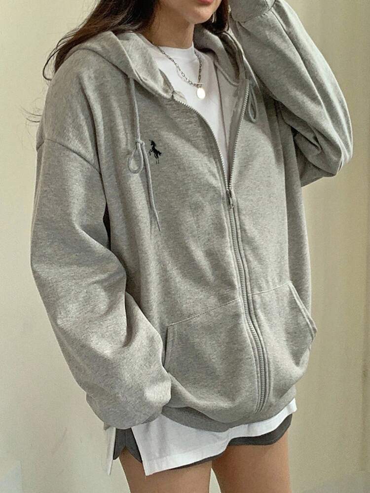 American Style Hooded Sweatshirt Jacket For Women, Unique Design, Casual Loose Fit Zipper Hoodie, Autumn/Winter,Fall Women Clothes Jacket