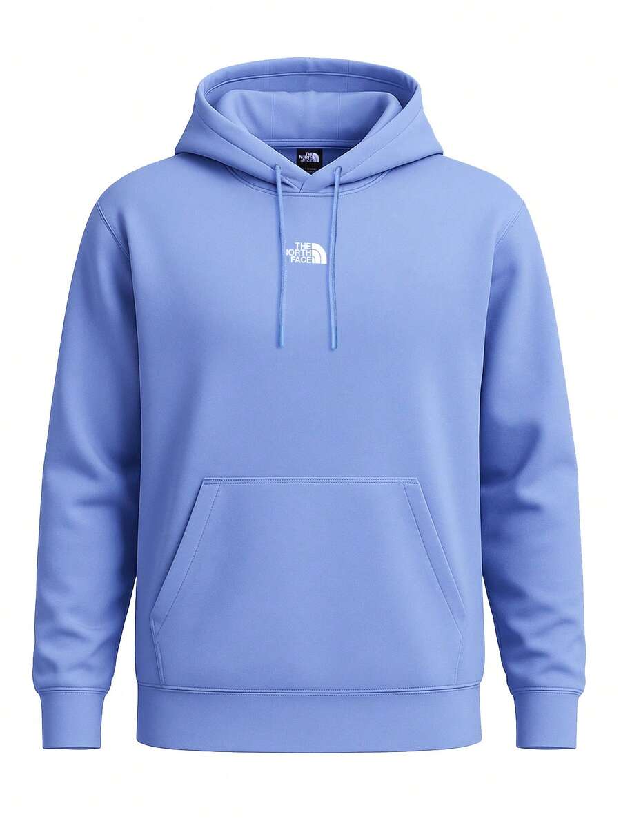 The North Face Áo len trùm đầu có mũ trùm đầu có túi Kangaroo vá chữ - Màu xanh ảo - Xem 1