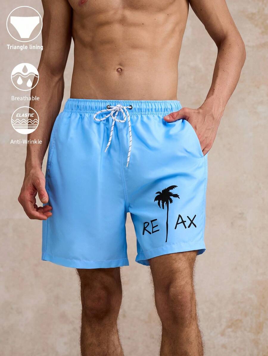 Surfspeed Men's Casual Coconut Tree Print Beach Shorts - Blue - View 1