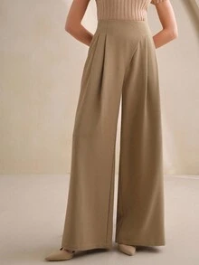 Anewsta Pantalones rectos con diseño de cintura asimétrica y plisados, pantalones casuales de negocios para mujer para otoño, invierno, salidas, formales, elegantes, Año Nuevo, Navidad, graduación, boda