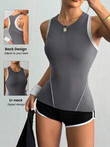 Easithlete Maiou sport sport cu croială slim fit pentru femei, cu imprimeu floral, cu spate rasant