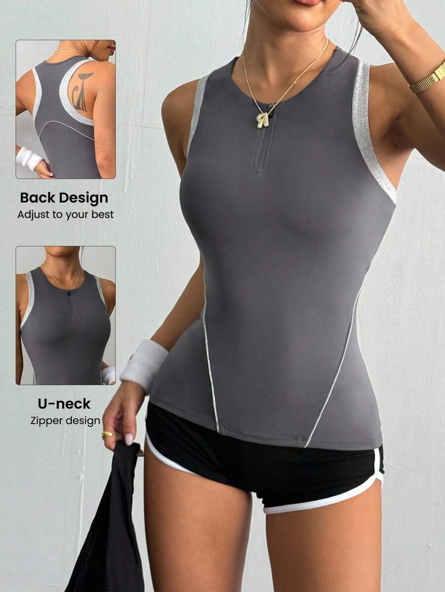 Easithlete Maiou sport sport cu croială slim fit pentru femei, cu imprimeu floral, cu spate rasant