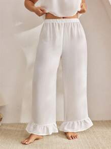 Ocili 大码女式条纹绉纱睡裤，荷叶边下摆，舒适，秋季