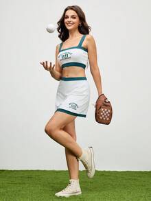 Cheerettes 女式字母印花高腰休闲健身运动迷你裙 - 白色 - 查看 4